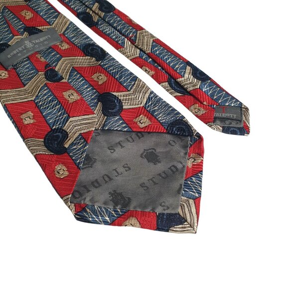 Robert Talbott Studio Geometric Red & Blue Silk Tie Designer Vintage Red Blue - Picture 5 of 5